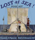 LOST AT SEA - Poses for Genesis 8 Figures (G8F/G8M) on the Raft of Dreams DS. Whether you are lost at sea or stranded on a deserted island, you have a better chance of surviving if you are not alone. This set of 14 poses for the Genesis 8 Female (G8F) and Genesis 8 Male (G8M) depict the monotony of life on a raft on the open seas waiting to be found by a passing ship or search and rescue teams. This pose set is designed to depict being stuck on the nicely designed Raft of Dreams out in the open waters of sea or ocean. There are seven poses for each figure which include: feet dangling in the water, relaxing against an empty barrell, sitting on the barrell, sitting on the sails crossbeam, sleeping on the platform bed, standing on the box waving for help, and steering the rudder watching for passersby.