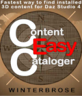 Content Cataloger Easy - Software for Windows, Daz Studio Edition. Attention DAZ Studio addicts! Don't get frustrated trying to find your installed content. In as little as one-click of the mouse, you can build a visual catalog of all of your installed content. Have you wasted countless minutes of your valuable time trying to find an asset in your content library? Easily build a visual catalog that contains all of your installed content which can quickly be scanned with your favorite web-browser for those assets that you know you have purchased and installed but just don't know where they are stored. Your days of manually searching folder by folder in the Content Library tab are over. Don't let that endless searching frustrate you and take all the fun out of 3D. If it's in there and has a thumbnail or image, then CCEZ will find it. Build your personal catalog of assets and let the fun begin! Rebuild your catalog as often as you deem necessary; daily, weekly or when you collection has grown significantly (recommended). How does it work? You specify the search location and CCEZ will look through every folder and file to discover all standard thumbnail images (91x91) and build you a custom HTML-based catalog of the installed content it finds along. This catalog will work with popular web browsers like Internet Explorer, Google Chrome, Mozilla Firefox and many more. The best news is that for complete catalogs that you have created, you can use the Windows Explorer file manager to view all of your assets at one time and cross-reference its image to the folder location where it is stored in your installed content. If you have experienced any frustration using the Smart Content or Content Library tabs to find your assets, then CCEZ is the utility you have been waiting for...* One-click Operation: - Locates and catalogs installed content - Searches default My DAZ 3D Library folder - Saves to Windows My Documents folder * So simple to Use, why wait?: - Name Your Catalog Filename - Select Where To Save Results - Click and Wait * Advanced Search Features: - Refine Search Folder - Adjust Output Page Size * Output Features: - Web-based HTML Catalog of Discovered Assets - Up To 1,000 Manageably Sized Pages - Compatible With Most Popular Web Browsers - Up To 1 Million Image Matches