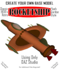 Create Your Own Retro ROCKETSHIP in Daz Studio by Winterbrose. Are you anxious to model in 3D but do not know where to start? Then start with using primitive shapes that are available in Daz Studio. This training course shows how to get around in the DS environment by creating base models which you can further development using other apps like Hexagon/ZBrush and Photoshop/TheGIMP after you have learned all the basics. This 40-page tutorial demonstrates from start to finish all the steps necessary to build this complete classic 1930's retro Flash Gordon style rocketship from the ground up to use in your own projects. You will discover how to create, move and size the various primitive object shapes that are available in DS. You will learn how to change the color of objects and use transparency to make your project look better. You will create the parent/child relationships required to make all the objects consolidate into one model. You will not need for any other files to complete this project. That's right! And you will not need any special add-ons or plug-ins to finish this complete design. Unlike many other tutorials making the claim to use only DS for projects, with just this tutorial and Daz Studio 4+ you can complete this project from start to finish without anything else!