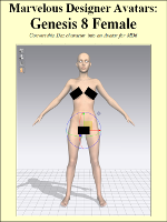 Create MD6 Avatars from DS4 Characters Genesis 8 Female (G8F). This tutorial includes Plain Text version, Standard PDF version, and MP4 Video Version (1600x900) demonstrating how to create an avatar for use with Marvelous Designer 6.5 from Daz Studio 4.9 with the latest Genesis 8 Female figure released by Daz 3D.