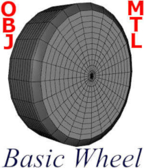 BASIC WHEEL Obj/Mtl by Winterbrose. This basic wheel was designed and created completely within Daz Studio without the use of any other tools or applications. It is provided in the standard Wavefront OBJ/MTL format and includes three defined face group regions and surface areas for materials: Tire, Inner-Rim, and Outer-Rim. Feel free to modify and use it in your personal and commercial artistic renders. Works with POSER and DAZ STUDIO.