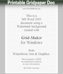 Electronic Grid Paper in MS Word doc Format by Winterbrose. This free grid paper can be used for many 2D and 3D projects that require some sor t of layout design befure, during or after completion. It was created with Microsoft Word 2003 (doc) and uses a watermark image of a grid created with Grid-Maker 3D.