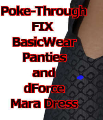 To prevent poke thru when using the Basic Wear Panties with the dForce Mara Outfit G8F by teknology3d, scaling either item in the Parameters tab just doesn't seem to work. To correct this, we created a transparency template to hide the side portions of the panties. Select the Basic Wear Panties in the Scene tab and in the Cutout Opacity control apply this transparency texture template to hide the portion of the panties poking through the dress.