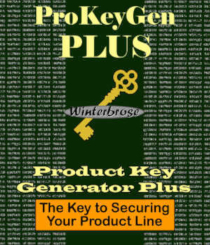 ProKeyGen PLUS for Windows, Vendor Coded Product Key Generator by Winterbrose. With ProKeyGen PLUS is c commercial level product key generator. You can easily generate up to ten million unique 30-character Product Keys or Serial Numbers with customizable and integrated 3-character vendor codes. With the click of a button, save all your keys into a text file that can be used as the basis for the Product Key listing required by brokers/resellers of your products. Creating your very own Product Keys couldn't be easier for use with your own products like software, ebooks, models, or whatever you choose. Even though a help key has been provided, no help file is necessary because the screen layout and on-screen controls are self-explanatory. Generated keys are in the industry standard "xxxxxx-xxxxxx-xxxxxx-xxxxxx-xxxxxx" format using alphanumeric characters.
