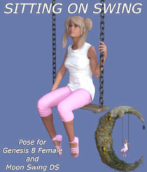 SITTING ON SWING Pose for Genesis 8 Female (G8F) and Moon Swing for DS by Winterbrose. When you purchase the Moon Swing for Daz Studio, you can get started right away with this model specific pose for the Genesis 8 Female (G8F) sitting on the swing. This pose is licensed for both commercial and non-commercial renders.